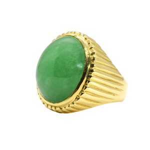 18K Oval Green Jade Ring